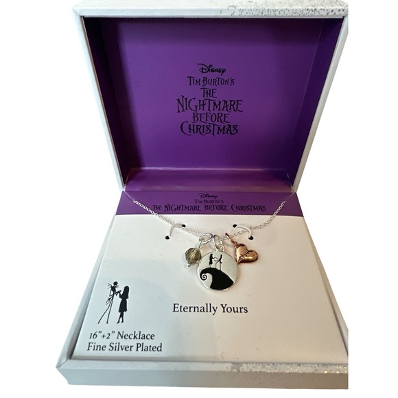 Disney Jewelry - New Disney Nightmare‎ Before Christmas Halloween Silver Necklace Jack & Sally
